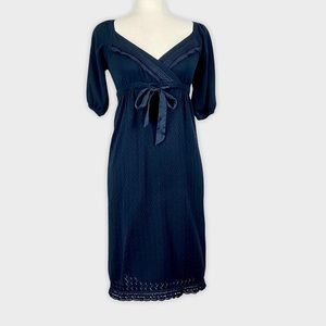 Cynthia Steffe Womens Blue Knit Dress Surplice Neckline Ribbon Belt size Small